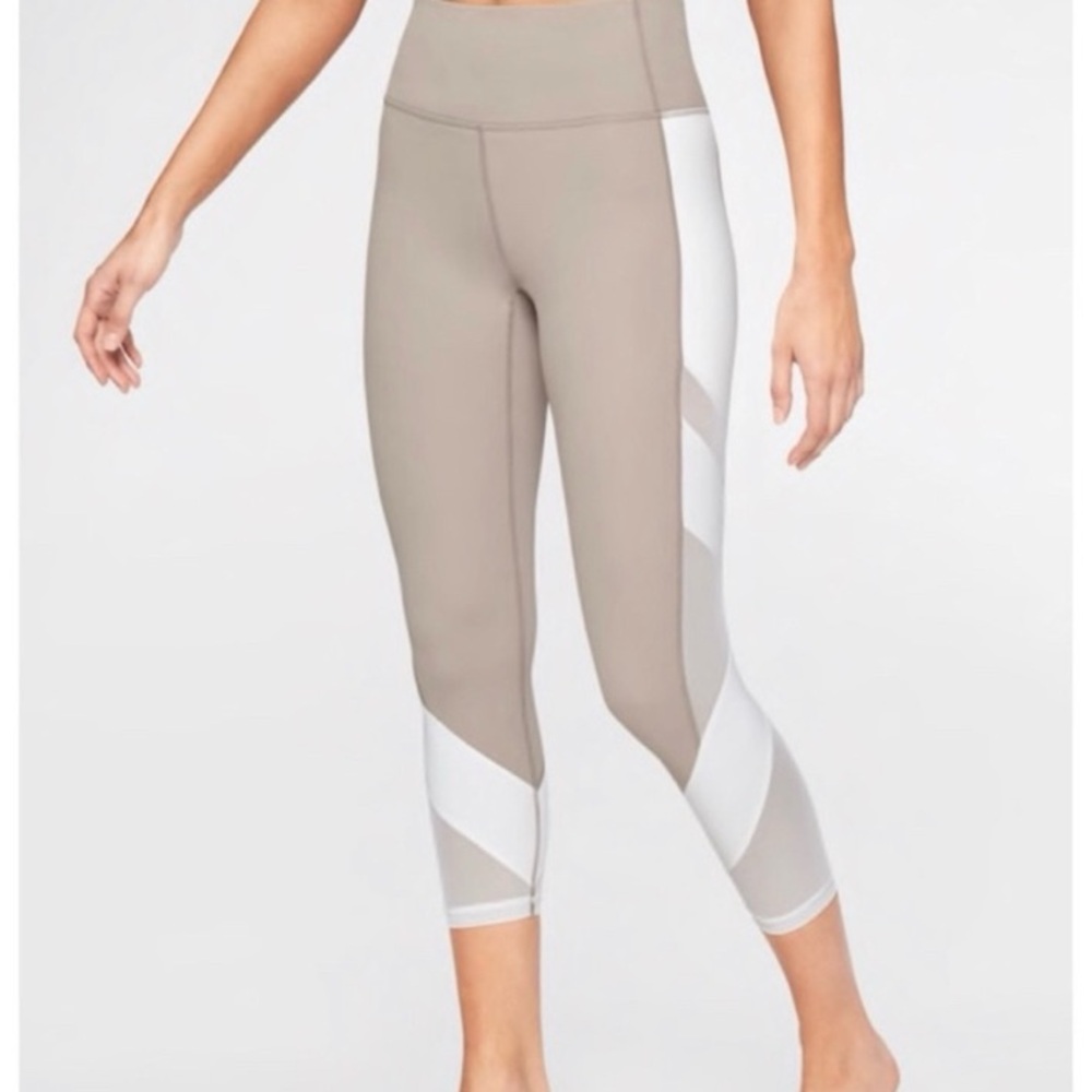 Athleta Stylish Beige and White‎ Women's Leggings with Mesh